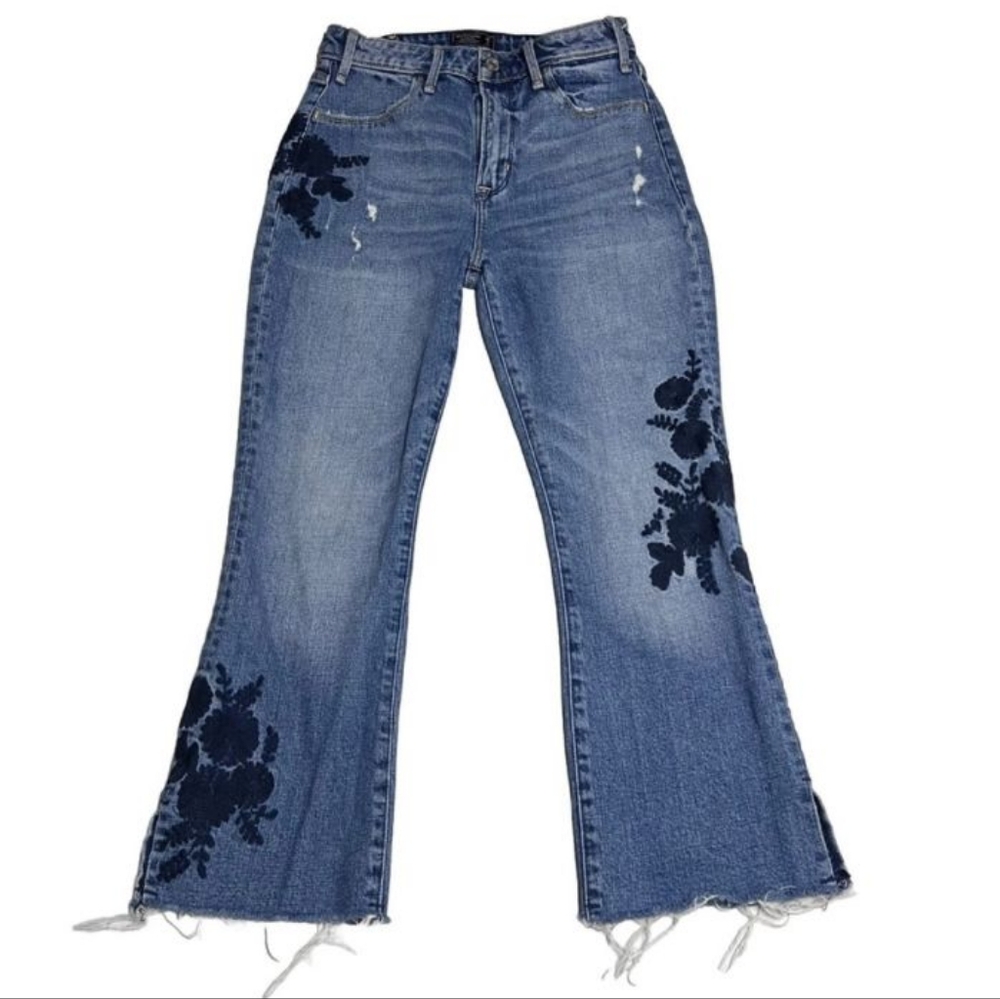 Abercrombie & Fitch Simone High Rise Ankle Flare Floral Embroidery Size 26